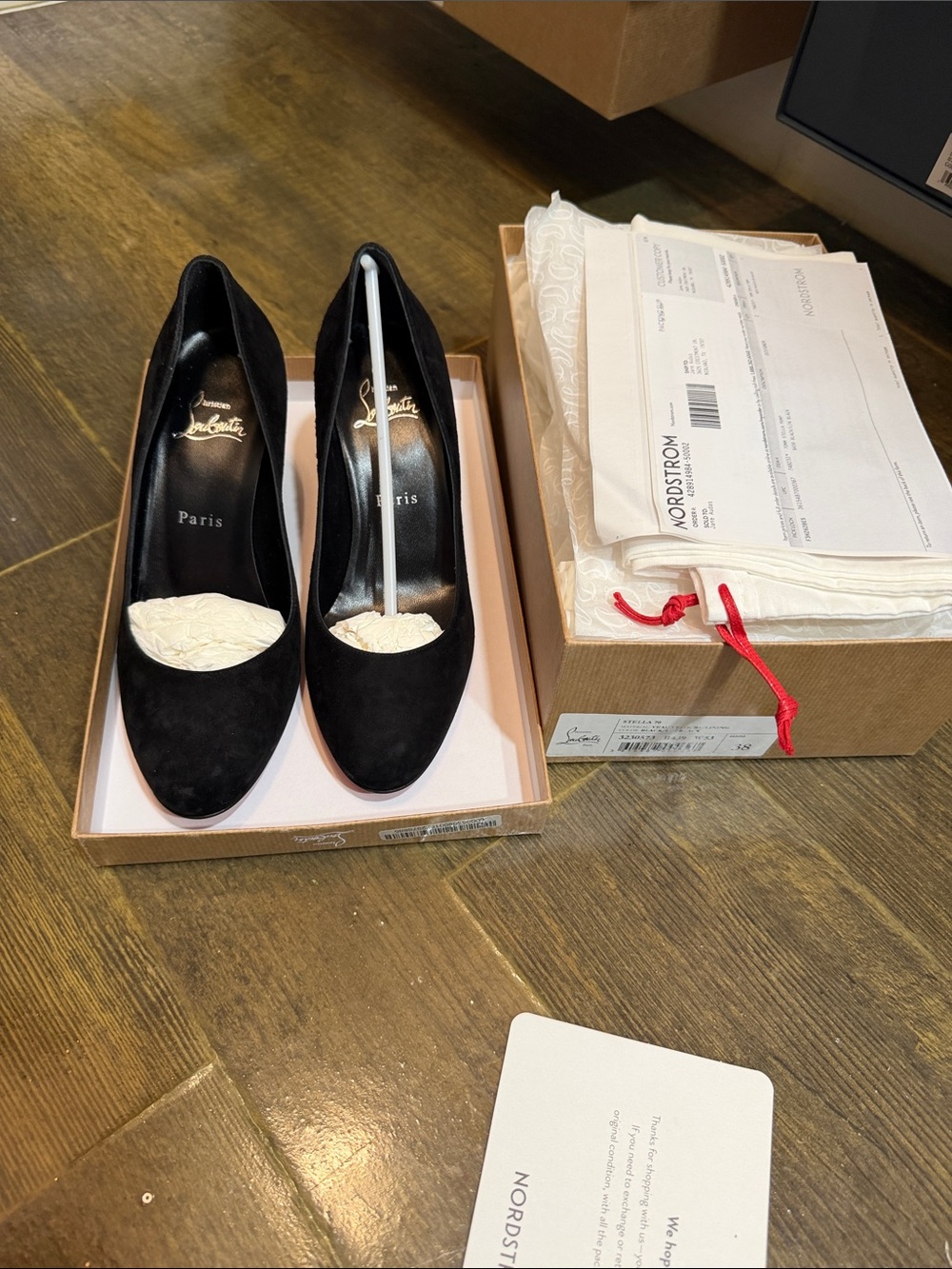 Christian Louboutin STELLA 70 Suede Pumps Flared Stiletto Heel Shoes Black - Picture 2 of 10